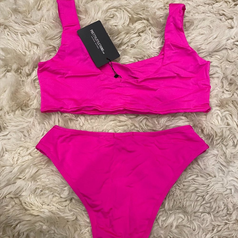 PrettyLittleThing Neon Pink High Waist Bikini Set